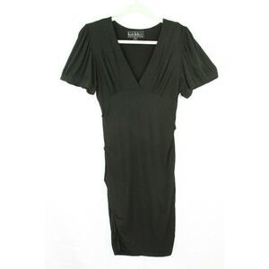 Nicole Miller Black Dress Women's Large Pullover V-Neck Puff Sleeves Stretch